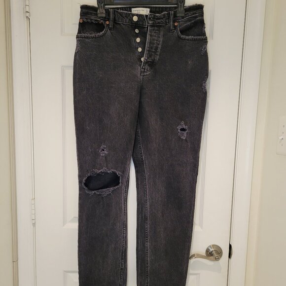 ABERCROMBIE & FITCH Black Distressed High Rise/Waist Jeans - Picture 1 of 13